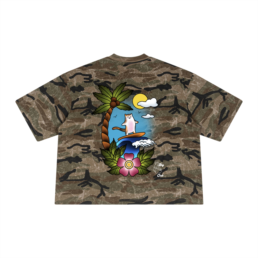 Surf Cat Camo Print T-Shirt