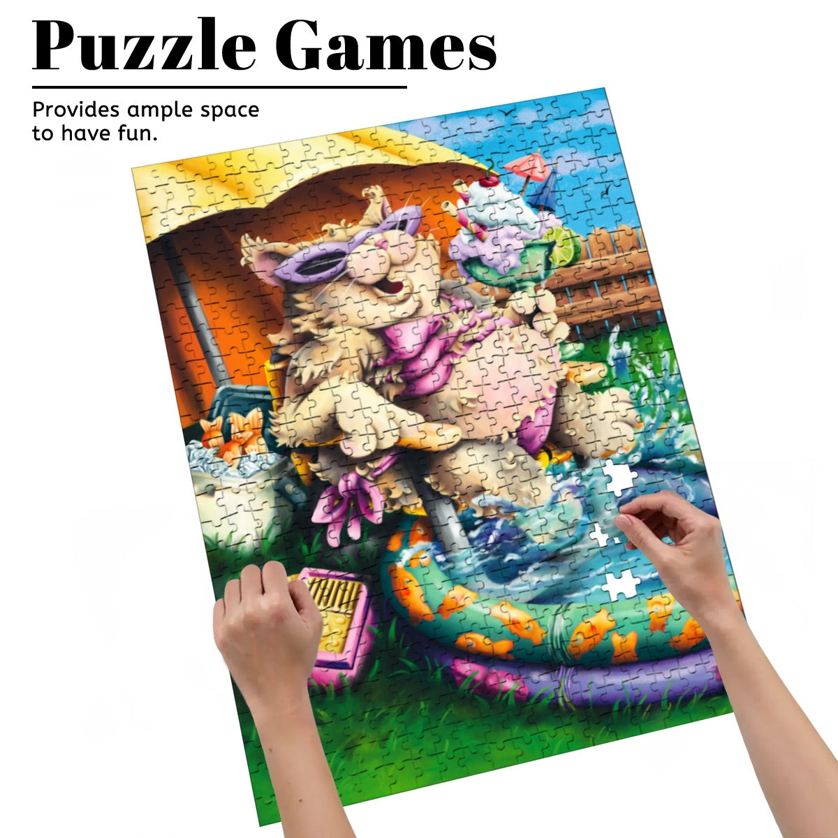 Pool Side Kitty Wooden Jigsaw Puzzles 500 pcs