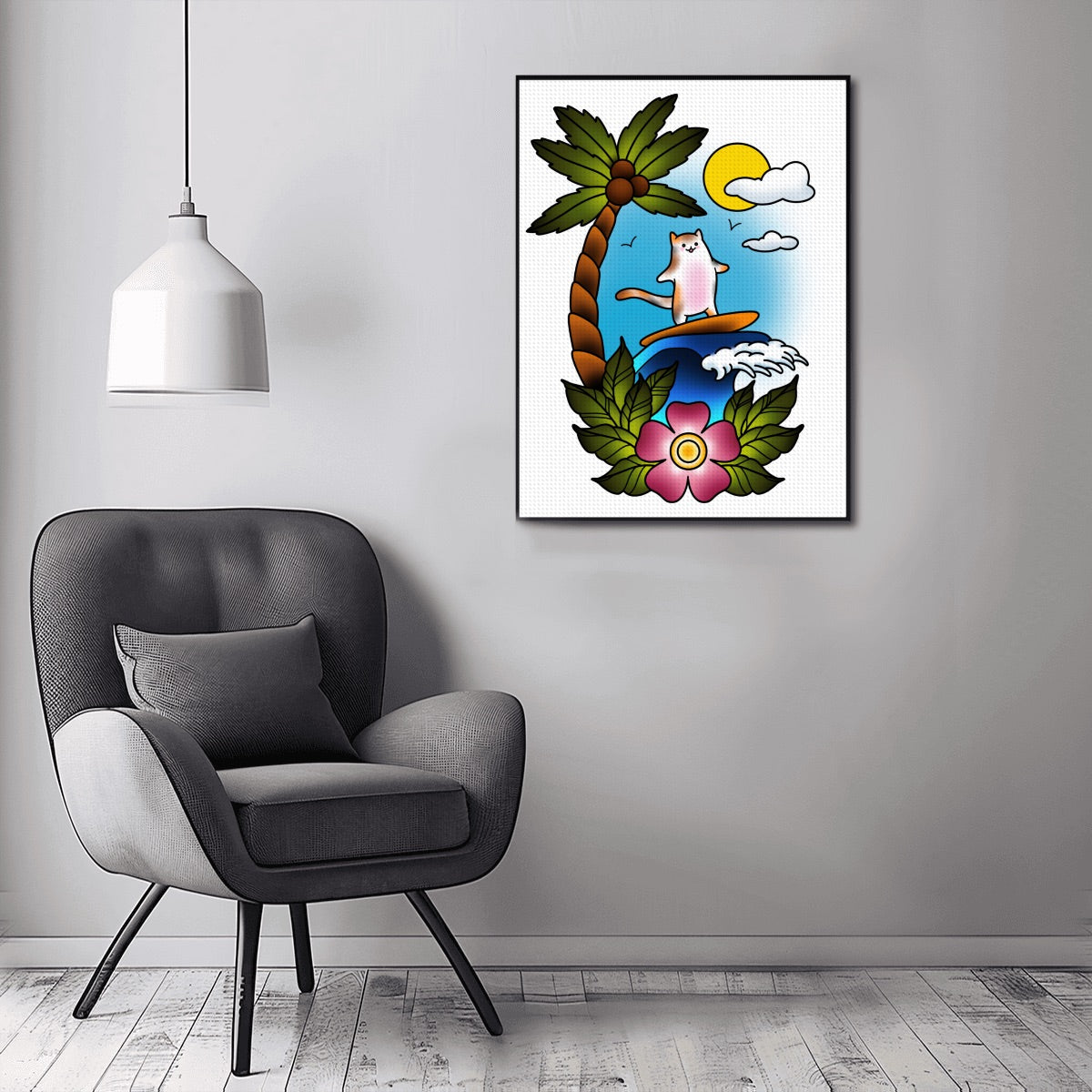 Surf Cat DIY Diamond Painting no Frame (3:4)