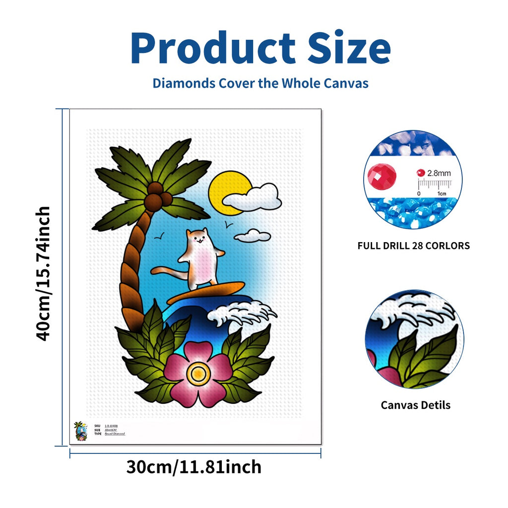 Surf Cat DIY Diamond Painting no Frame (3:4)