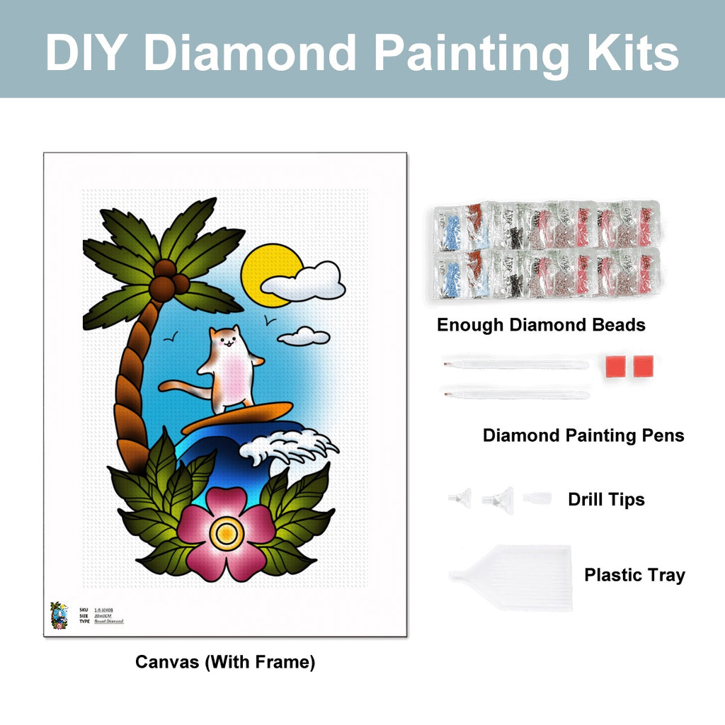 Surf Cat DIY Diamond Painting no Frame (3:4)
